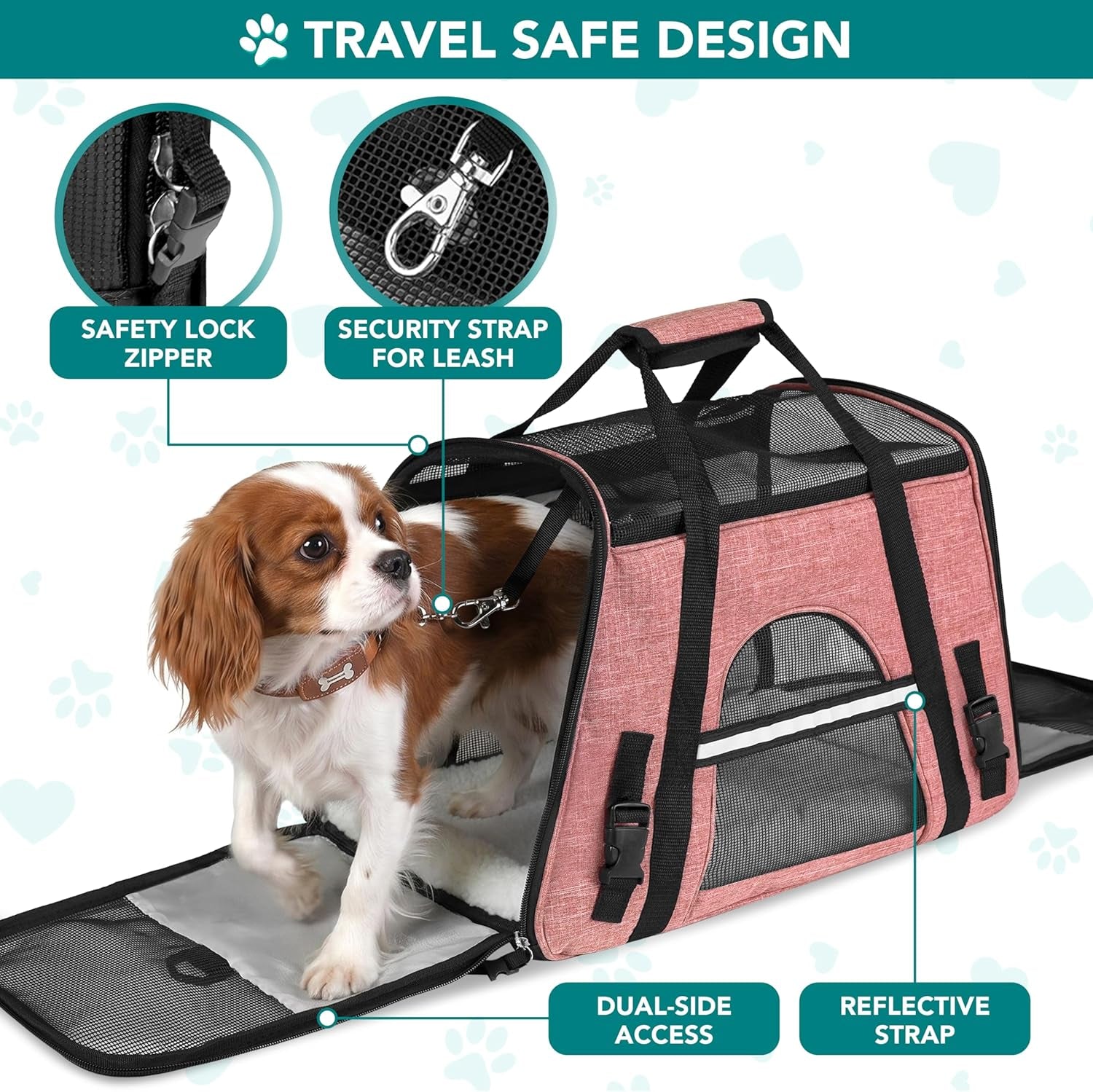 Airline Approved Pet Carrier Cat Small Dogs, Small Heather White Red | Soft Sided TSA Travel Bag, Sherpa Bed, Breathable Mesh Ventilation, Collapsible Bowl, Fits under Seat, up to 18 Lbs