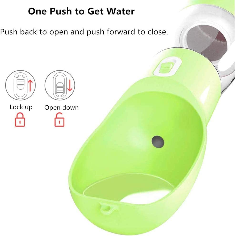 Portable Dog Water Bottle with Food Container Dishwasher Safe-Green | 3 IN1 Drinking Bottle for Pet Puppy Outdoor Walking Hiking Travel | Leak Proof Dog Water Dispenser with Bowl BPA Free