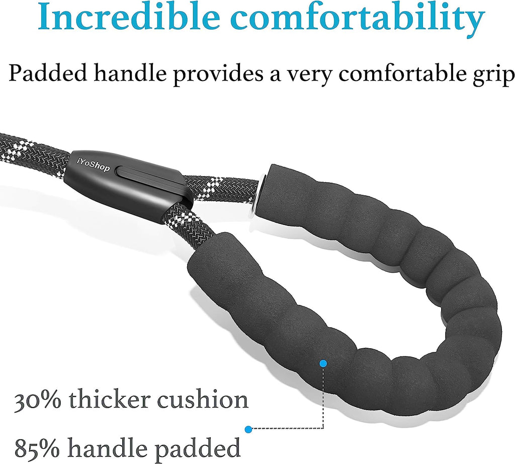 Durable Slip Lead Dog Leash, 1/2" X 4 FT, Black | Padded Handle, Reflective Threads, No Pull, Dog Training Leash