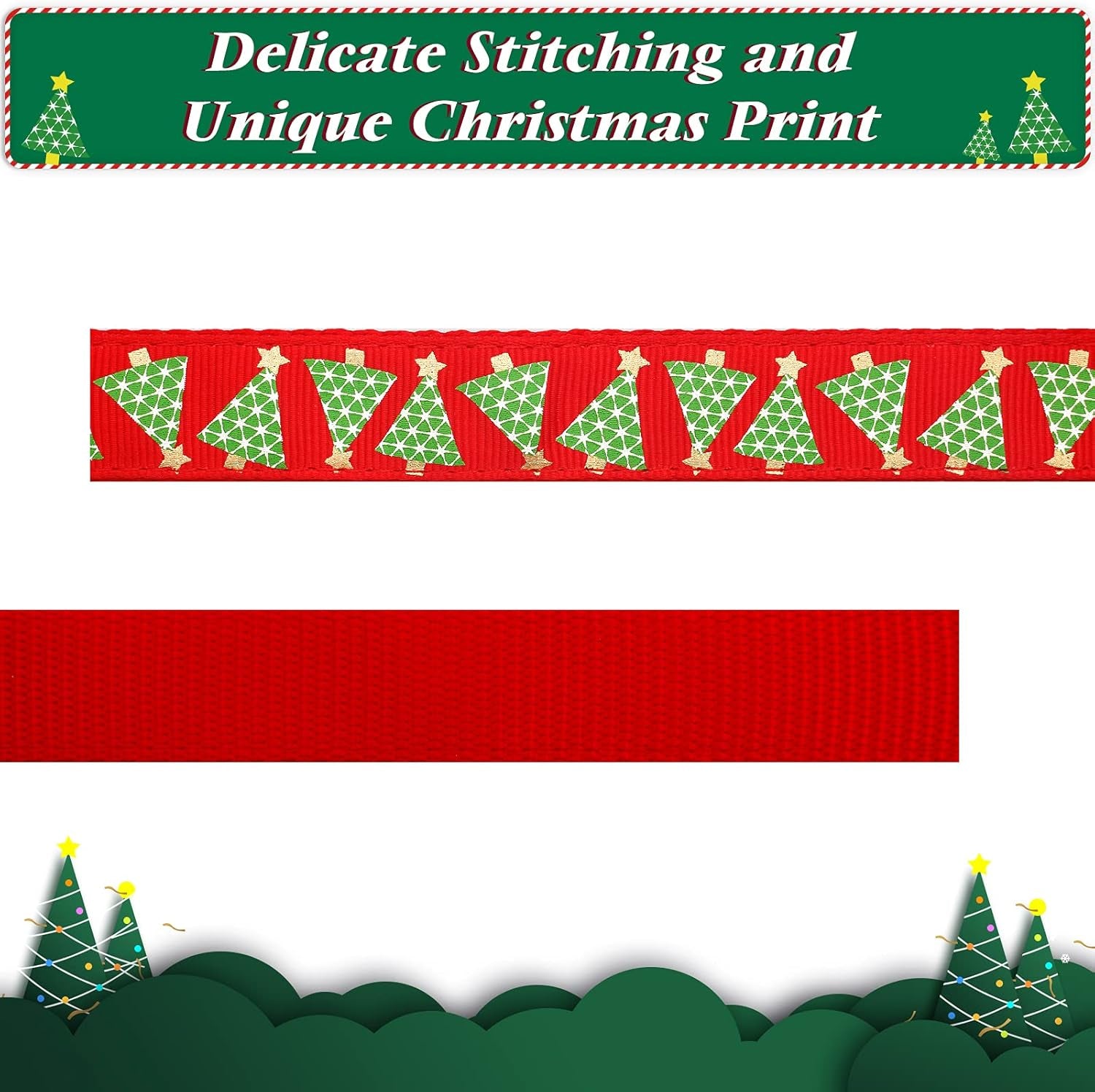 Christmas Dog Collar with Bow Tie - Adjustable Festival Green Tree Collar for Medium Dogs