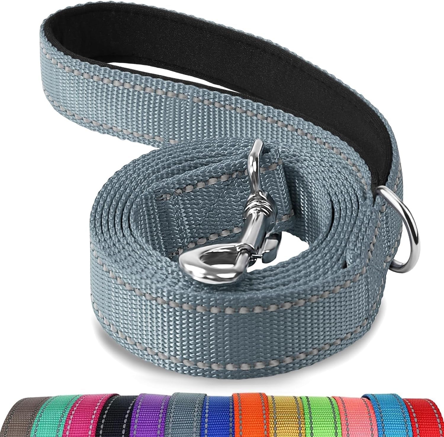 Reflective Dog Leash for Small Dogs, 5 FT X 3/4", Gray | Heavy Duty Nylon Webbing, Padded Handle for Comfort, Visible at Night, for Walking & Training