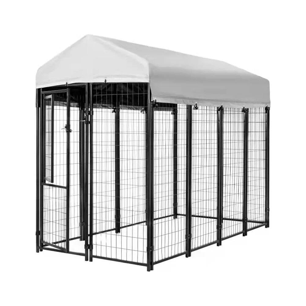 Welded Wire Dog Kennel with Waterproof Cover, Black 8 Ft X 4 Ft X 6 Ft for Indoor & Outdoor Use
