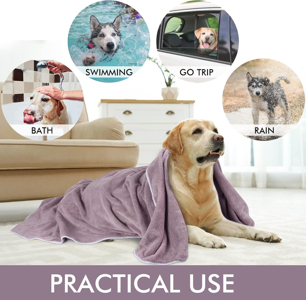 Dog Towel Absorbent Microfiber Pet Bath Towel for Dogs & Cats Purple | Quick Dry Dog Drying Towel Large 30X50 Inch with Paw Print, Machine Washable