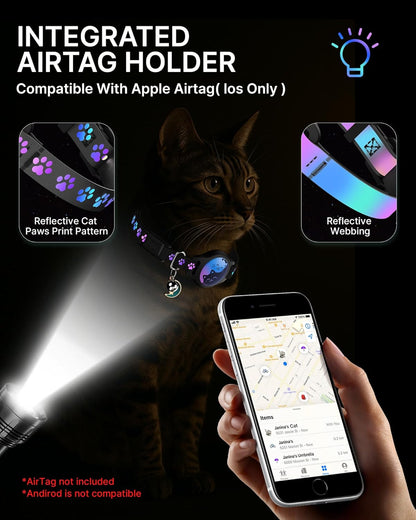 Airtag Cat Collar Breakaway, 2 Pack Cat Collar with Apple Airtag Holder | Reflective Waterproof Cat Collar with Bell, Easy Tracker with Airtag Collar, Adjustable 8-12In Lightweight & Comfortable