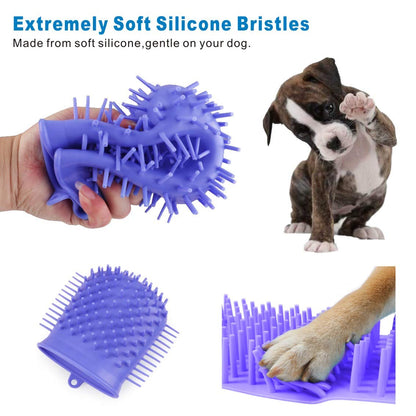 Dog Paw Cleaner Cup with Towel - Portable Pet Foot Washer and Grooming Brush for Dogs and Cats (Purple)