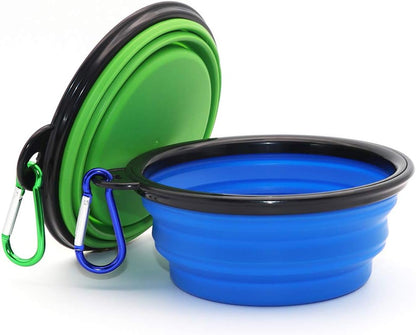 2-Pack Portable Collapsible Dog Bowls - Foldable Expandable Pet Feeding Dishes for Cats and Dogs in Blue and Green