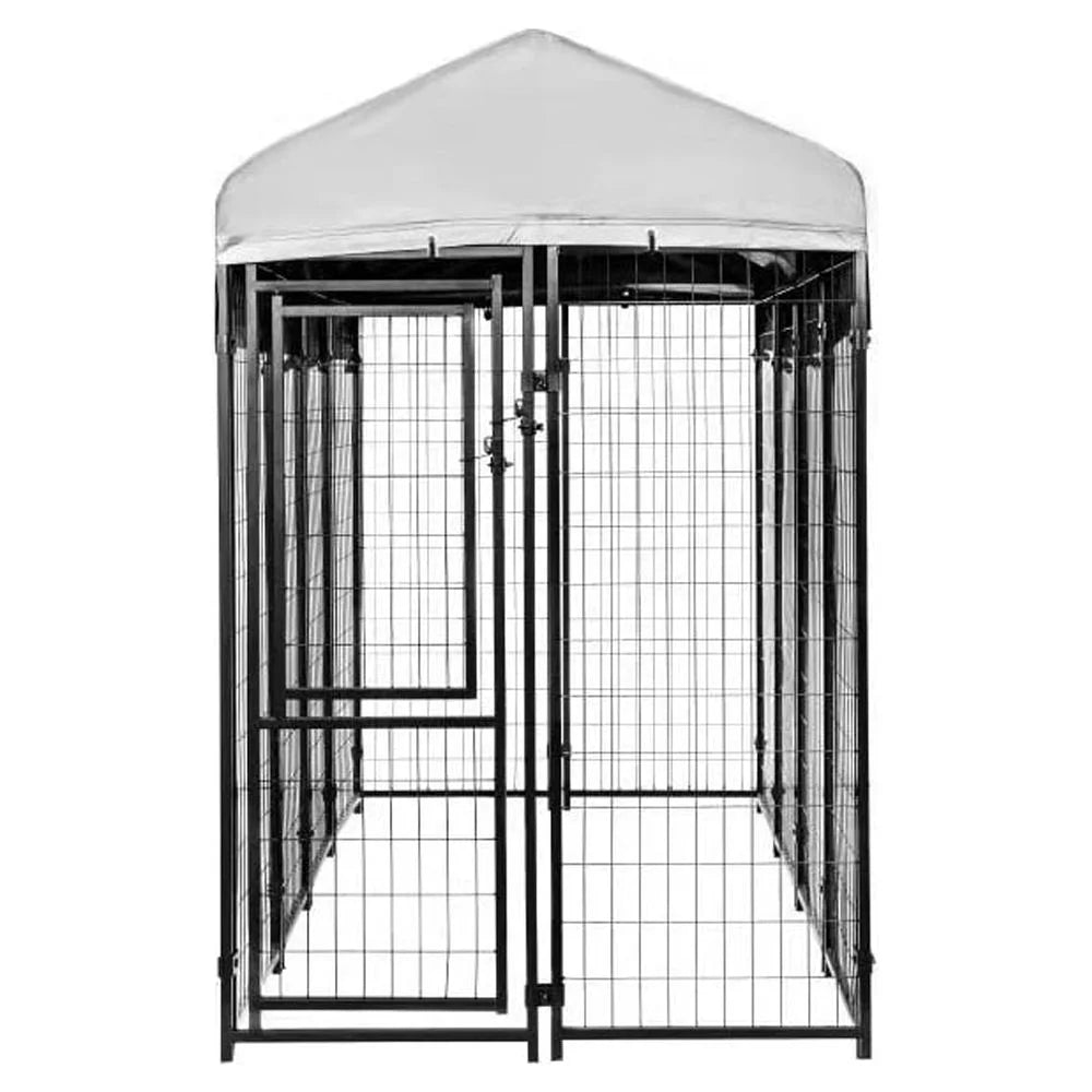 Welded Wire Dog Kennel with Waterproof Cover, Black 8 Ft X 4 Ft X 6 Ft for Indoor & Outdoor Use