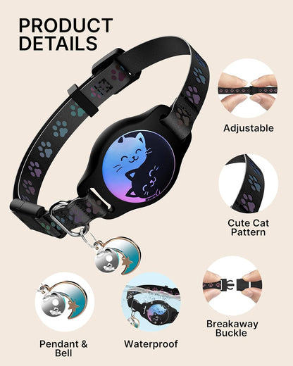 Airtag Cat Collar Breakaway, 2 Pack Cat Collar with Apple Airtag Holder | Reflective Waterproof Cat Collar with Bell, Easy Tracker with Airtag Collar, Adjustable 8-12In Lightweight & Comfortable