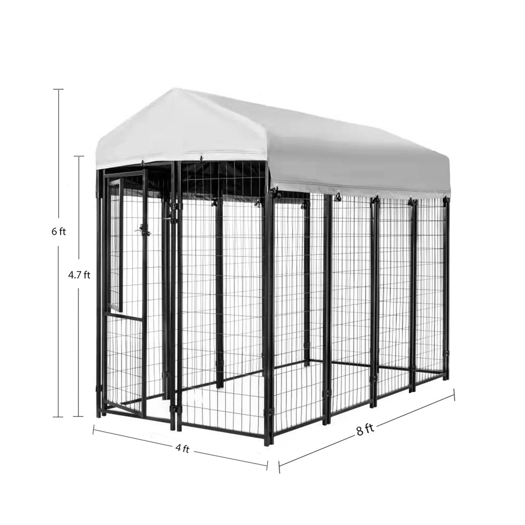 Welded Wire Dog Kennel with Waterproof Cover, Black 8 Ft X 4 Ft X 6 Ft for Indoor & Outdoor Use