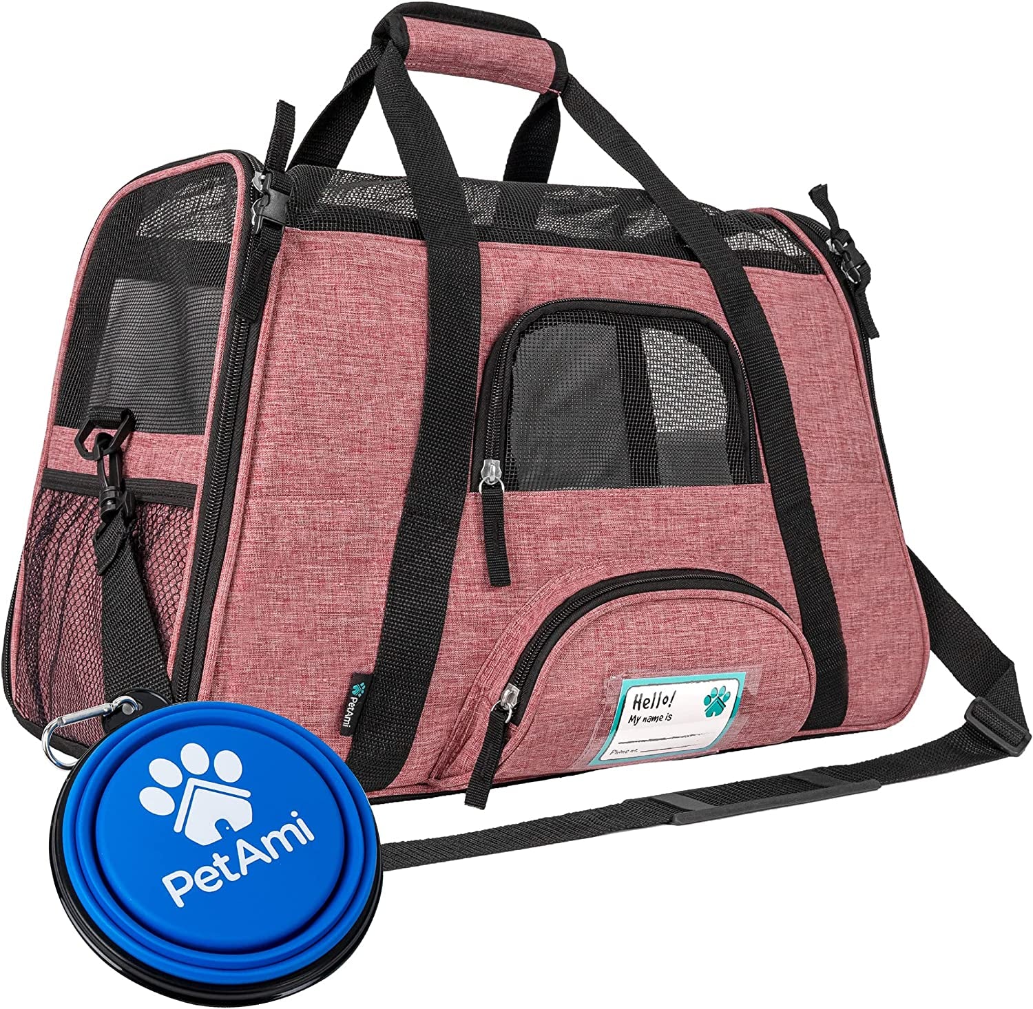 Airline Approved Pet Carrier Cat Small Dogs, Small Heather White Red | Soft Sided TSA Travel Bag, Sherpa Bed, Breathable Mesh Ventilation, Collapsible Bowl, Fits under Seat, up to 18 Lbs