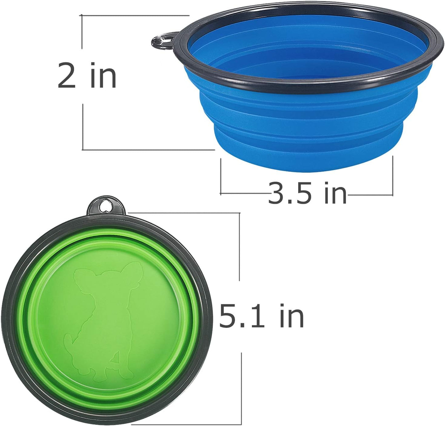 2-Pack Portable Collapsible Dog Bowls - Foldable Expandable Pet Feeding Dishes for Cats and Dogs in Blue and Green