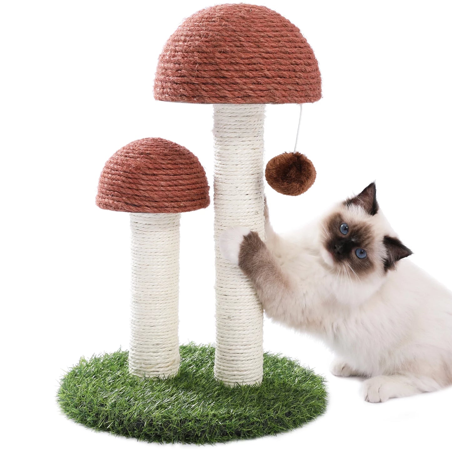 19-Inch Brown Sisal Cat Scratching Post with Dual Mushroom Design for Kittens and Small Cats