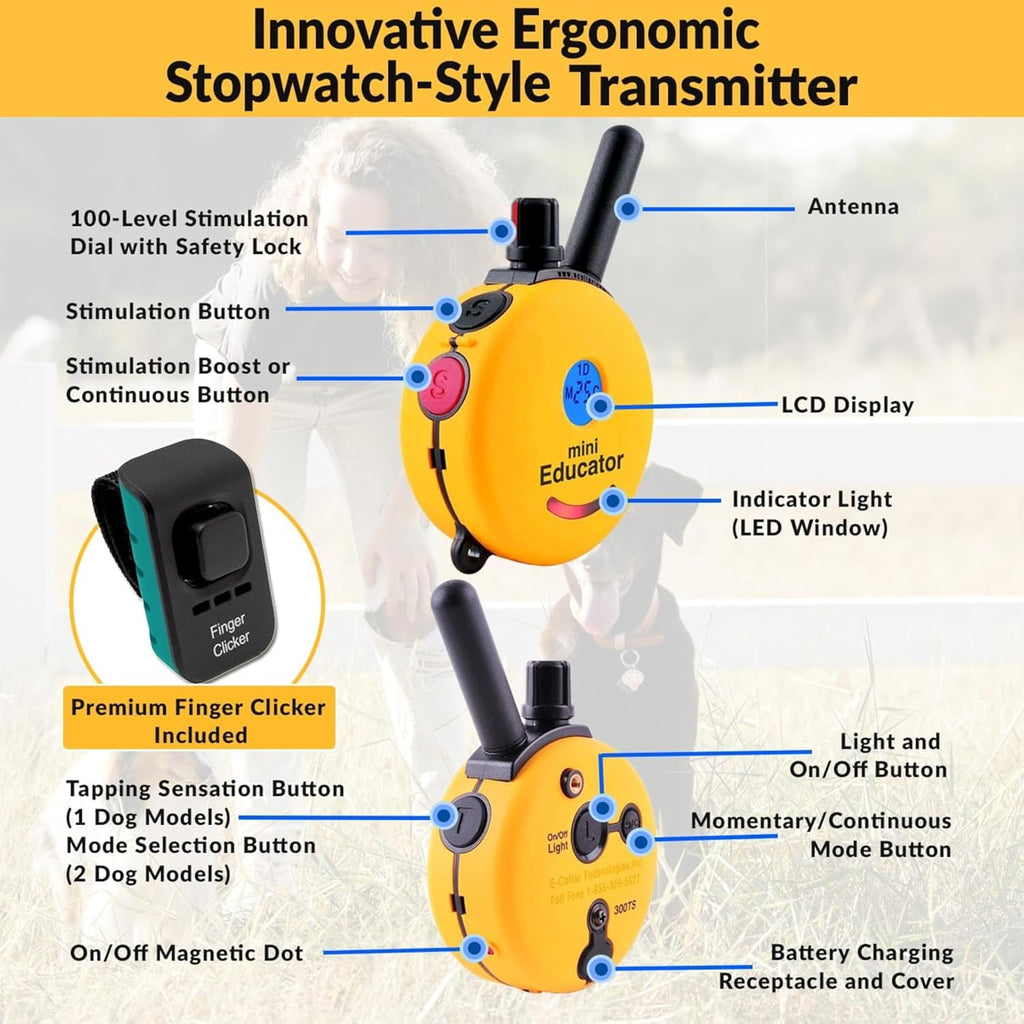 E-Collar ET-300 Mini  Dog Training Collar, Yellow, 1/2 Mile | 1/2 Mile Range | Dogs 10 Lbs+ | Waterproof | Rechargeable | 100 Levels | Tone, Vibration & LED Light